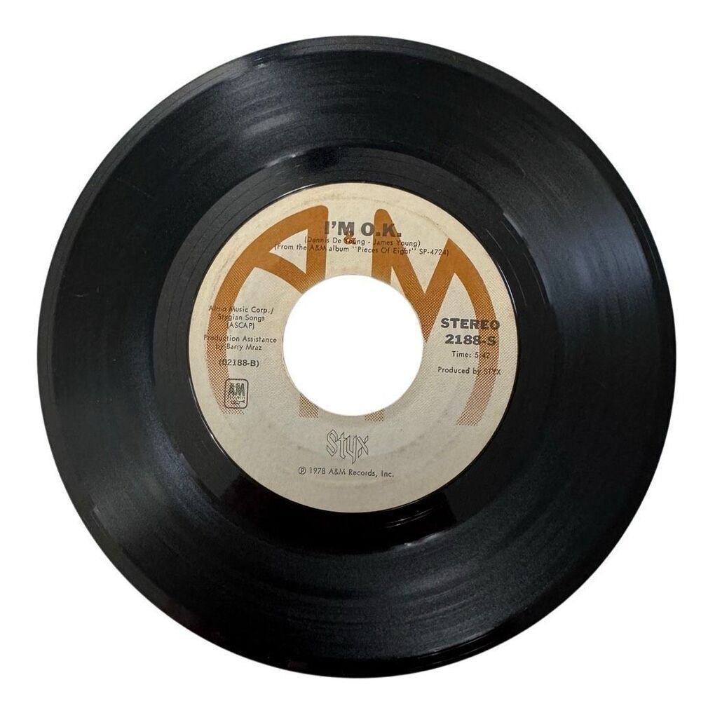 Styx: I’m Ok & babe (1978, 45 Rpm Vinyl) 2188-S Dark A&M Logo